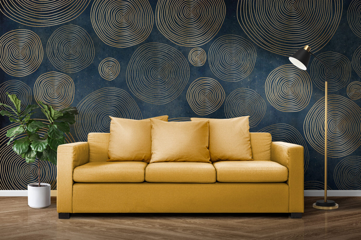 Navy Gold Circles Wallpaper : Concentric Ring Geometric Mural - View 4