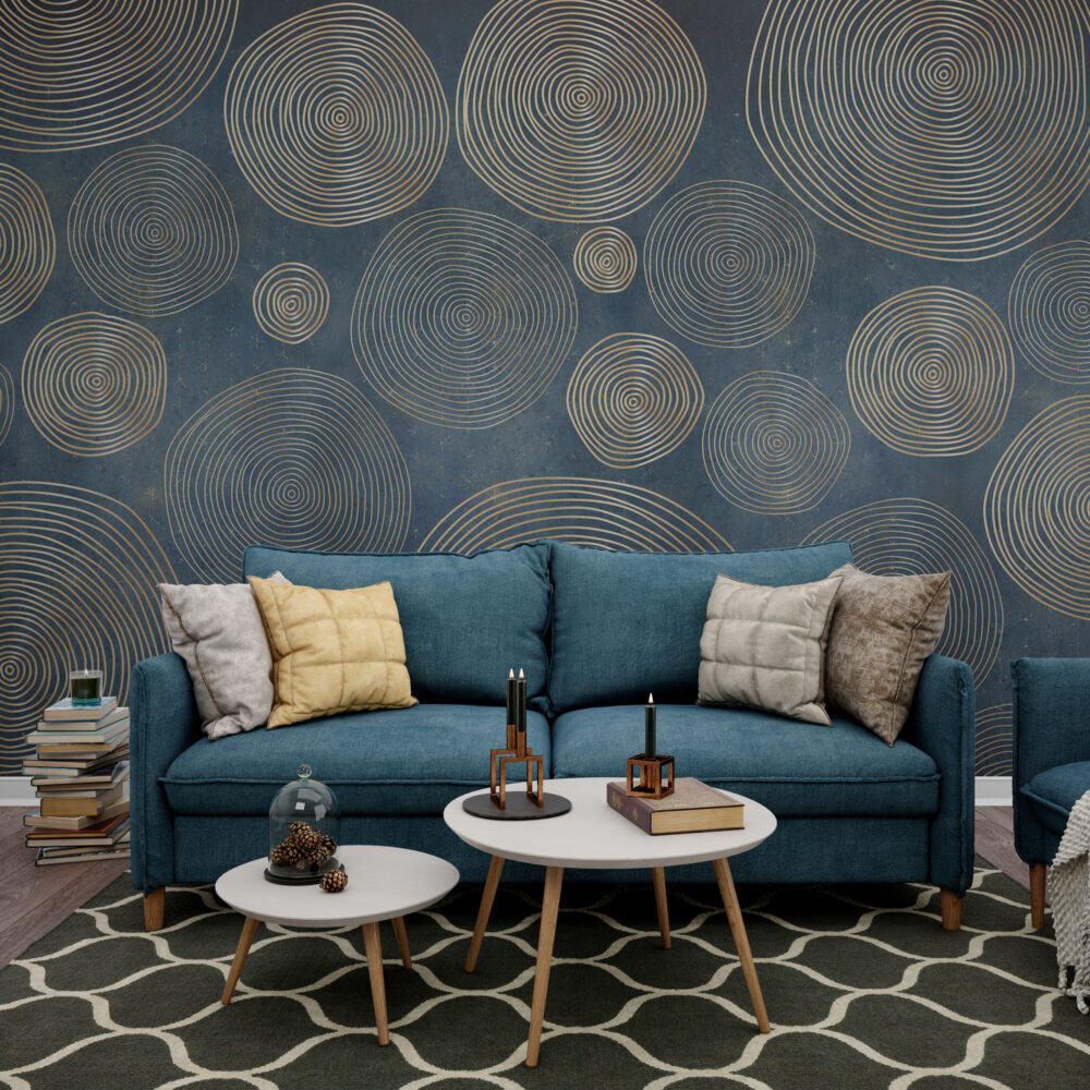 Navy Gold Circles Wallpaper : Concentric Ring Geometric Mural - View 6