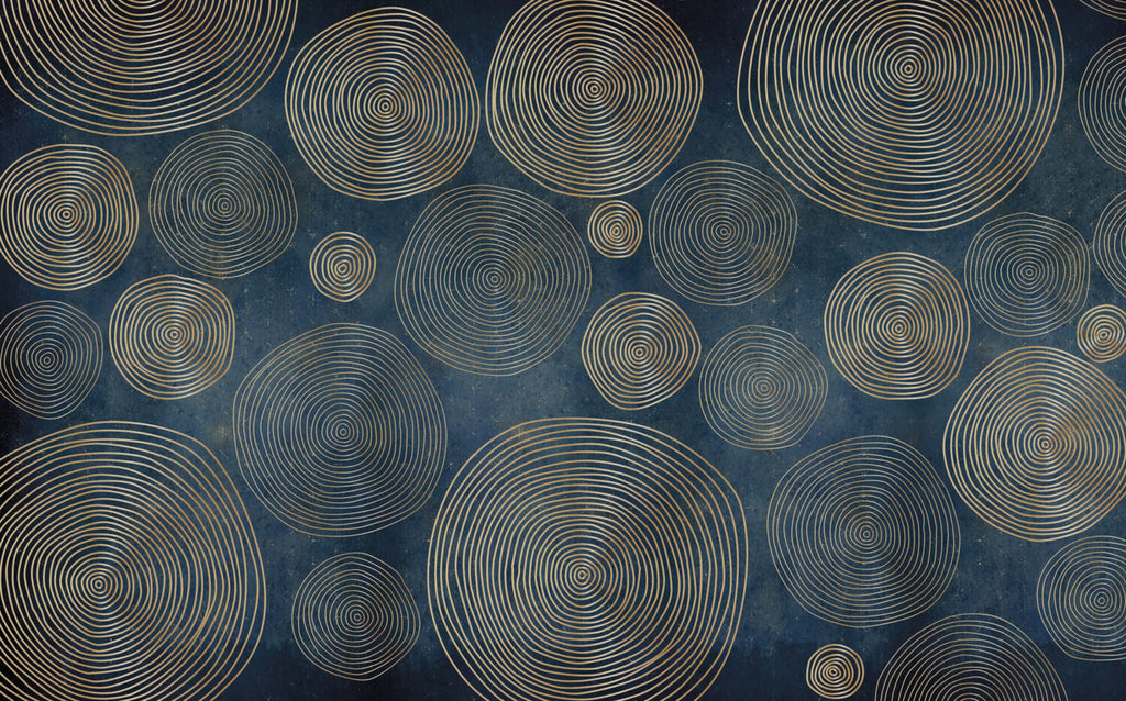 Navy Gold Circles Wallpaper : Concentric Ring Geometric Mural - View 2