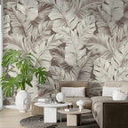 Beige Banana Leaf Wallpaper : Neutral Tropical Foliage Mural - View 3