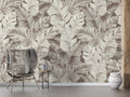 Beige Banana Leaf Wallpaper : Neutral Tropical Foliage Mural