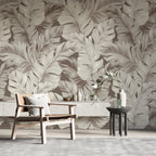 Beige Banana Leaf Wallpaper : Neutral Tropical Foliage Mural - View 6