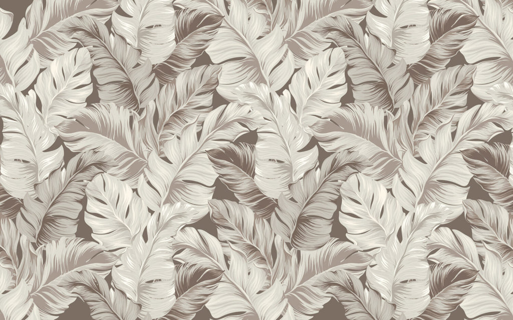 Beige Banana Leaf Wallpaper : Neutral Tropical Foliage Mural - View 2