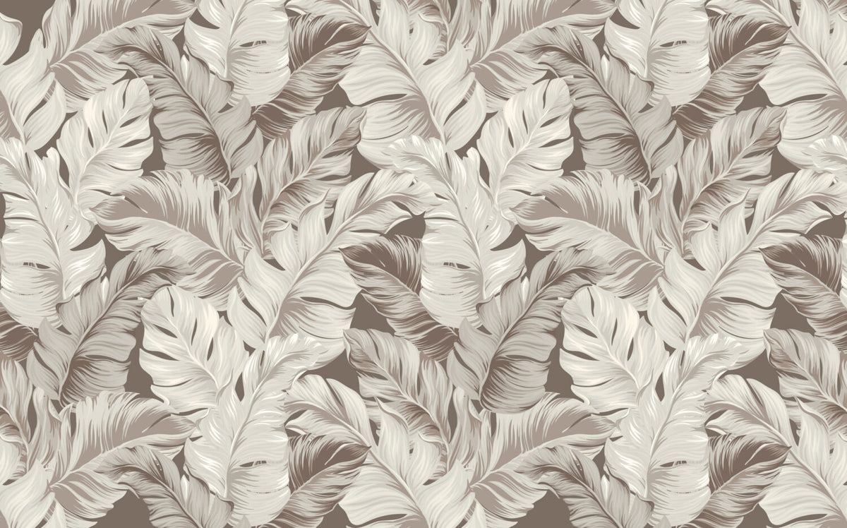 Beige Banana Leaf Wallpaper : Neutral Tropical Foliage Mural - View 2
