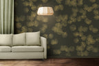 Dark Gold Palm Wallpaper : Olive Fronds On Charcoal Mural - View 5