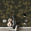 Dark Gold Palm Wallpaper : Olive Fronds On Charcoal Mural