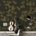 Dark Gold Palm Wallpaper : Olive Fronds On Charcoal Mural