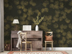 Dark Gold Palm Wallpaper : Olive Fronds On Charcoal Mural - View 6