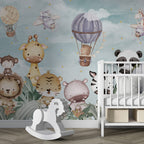 Balloon Safari Animals Wallpaper : Cute Garden Kids Mural - View 5