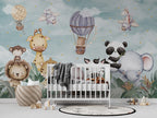 Balloon Safari Animals Wallpaper : Cute Garden Kids Mural - View 6