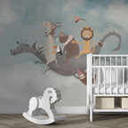 Dragon Ride Animals Wallpaper : Storybook Kids Mural - View 4