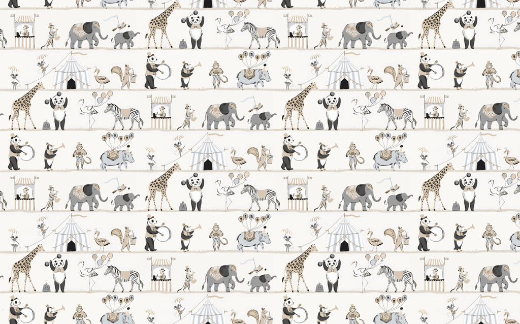 Parade Animals Wallpaper : Beige Circus Shelves Kids Mural - View 2