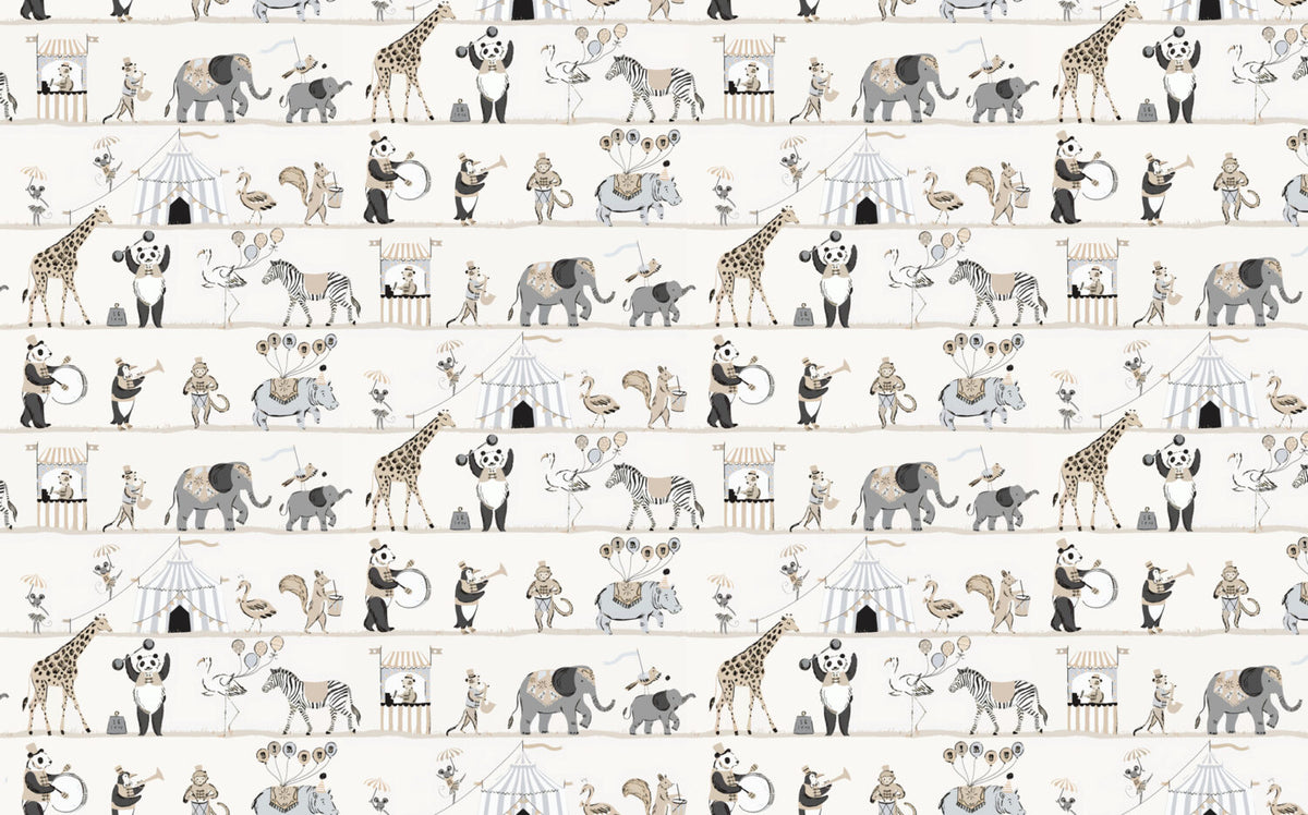 Parade Animals Wallpaper : Beige Circus Shelves Kids Mural - View 2