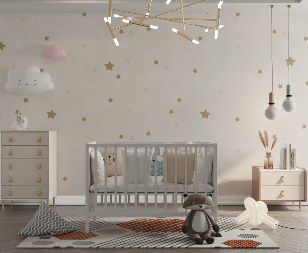 Gold Star Wallpaper : Scattered Stars Nursery Mural - View 6