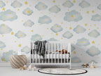 Clouds And Stars Wallpaper : Blue Watercolor Nursery Mural - View 4