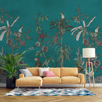 Teal Jungle Animals Wallpaper : Tropical Trees And Flowers Mural - View 4