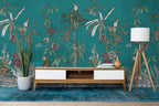 Teal Jungle Animals Wallpaper : Tropical Trees And Flowers Mural - View 6