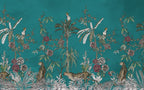 Teal Jungle Animals Wallpaper : Tropical Trees And Flowers Mural - View 2