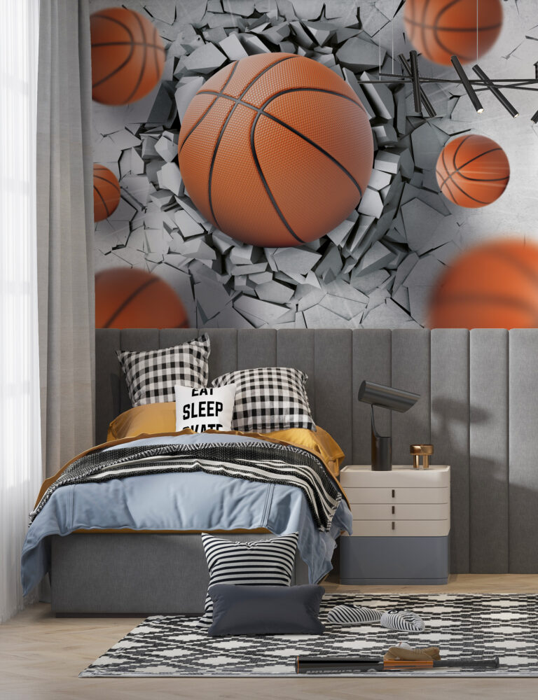 3D Basketball Wall Wallpaper : Breaking Concrete Sports Mural - View 5