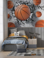 3D Basketball Wall Wallpaper : Breaking Concrete Sports Mural - View 5