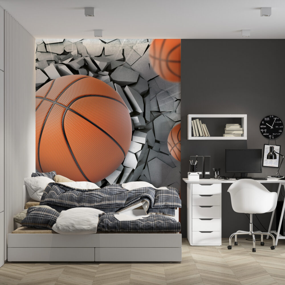 3D Basketball Wall Wallpaper : Breaking Concrete Sports Mural - View 6
