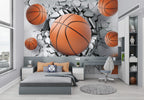 3D Basketball Wall Wallpaper : Breaking Concrete Sports Mural - View 3