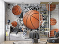 3D Basketball Wall Wallpaper : Breaking Concrete Sports Mural