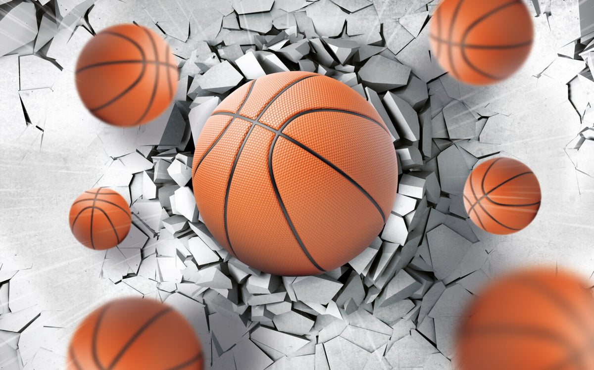 3D Basketball Wall Wallpaper : Breaking Concrete Sports Mural - View 2