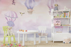 Pastel Hot Air Balloon Wallpaper : Pink Sky Nursery Mural - View 3