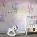 Pastel Hot Air Balloon Wallpaper : Pink Sky Nursery Mural - View 4