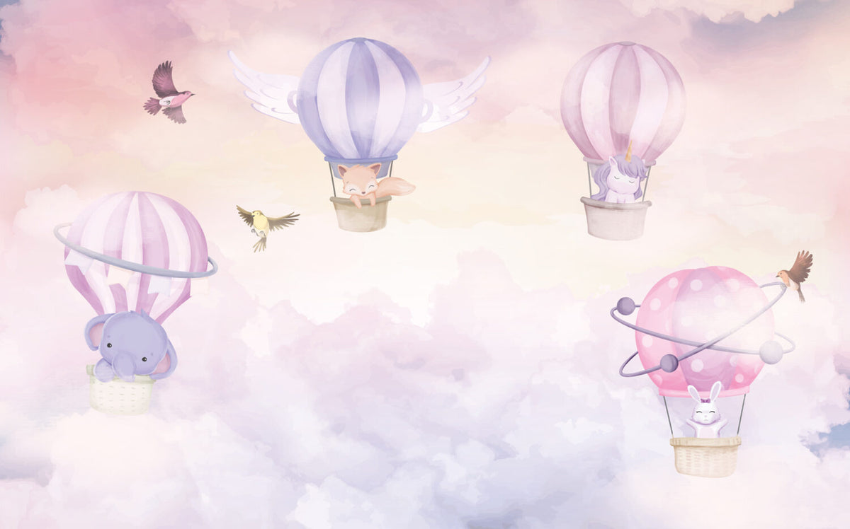 Pastel Hot Air Balloon Wallpaper : Pink Sky Nursery Mural - View 2