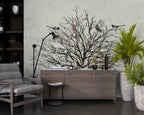 Bare Tree Birds Wallpaper : Black Branches On Cream Mural - View 6