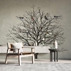 Bare Tree Birds Wallpaper : Black Branches On Cream Mural - View 4