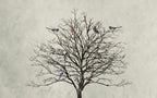 Bare Tree Birds Wallpaper : Black Branches On Cream Mural - View 2