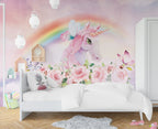 Pink Unicorn Rainbow Wallpaper : Pastel Fantasy Nursery Mural - View 6
