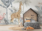 Pastel Giraffe Jungle Wallpaper : Soft Tropical Animals Mural - View 6