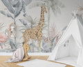 Pastel Giraffe Jungle Wallpaper : Soft Tropical Animals Mural
