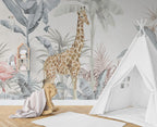 Pastel Giraffe Jungle Wallpaper : Soft Tropical Animals Mural