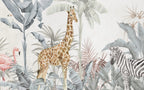 Pastel Giraffe Jungle Wallpaper : Soft Tropical Animals Mural - View 2