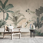 Cream Tropical Birds Wallpaper : Soft Palm Leaves Mural - View 5