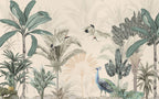 Cream Tropical Birds Wallpaper : Soft Palm Leaves Mural - View 2