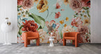 Watercolor Rose Garden Wallpaper : Aqua Floral Mural - View 4