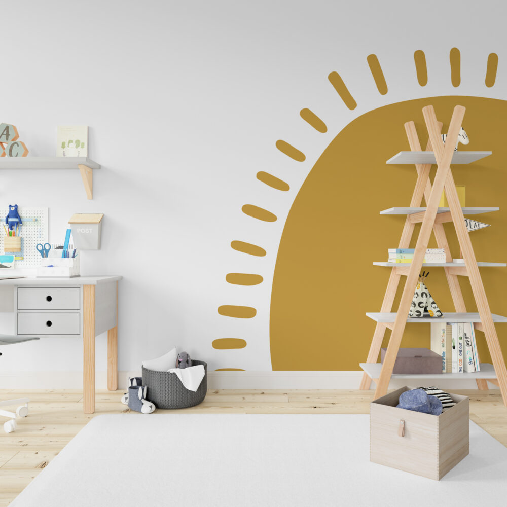 Mustard Sun Wallpaper : Boho Half Sun Kids Mural - View 4