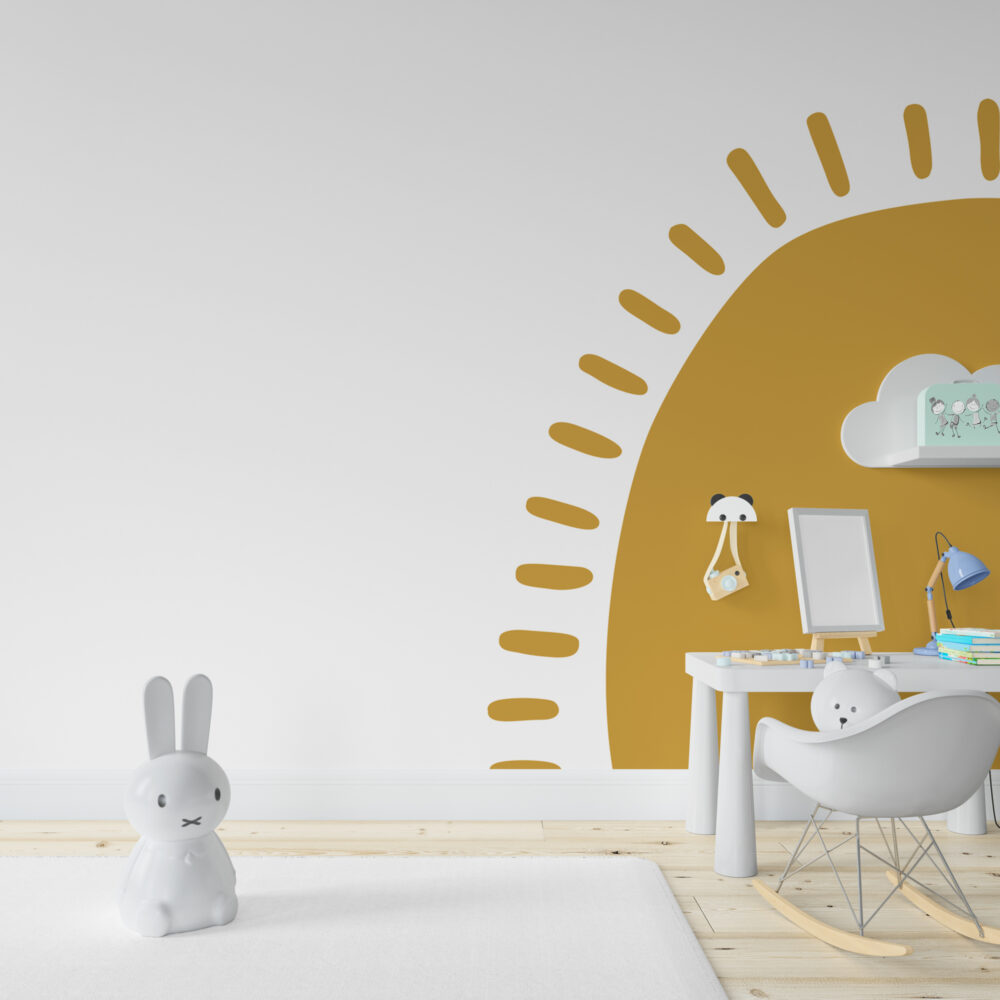 Mustard Sun Wallpaper : Boho Half Sun Kids Mural - View 5