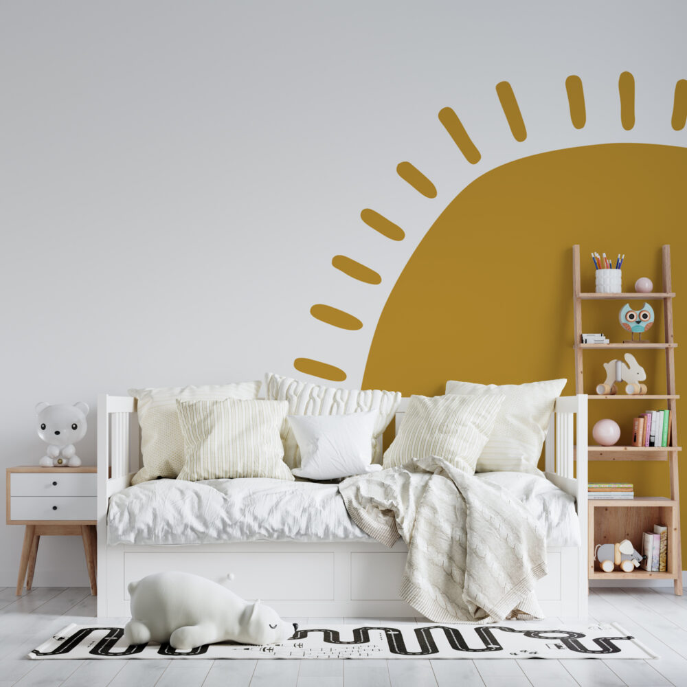 Mustard Sun Wallpaper : Boho Half Sun Kids Mural - View 6