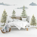 Watercolor Pine Tree Wallpaper : Soft Forest Kids Mural - View 5