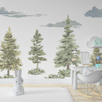 Watercolor Pine Tree Wallpaper : Soft Forest Kids Mural - View 6