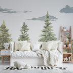 Watercolor Pine Tree Wallpaper : Soft Forest Kids Mural