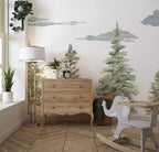 Watercolor Pine Tree Wallpaper : Soft Forest Kids Mural - View 3