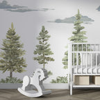 Watercolor Pine Tree Wallpaper : Soft Forest Kids Mural - View 4